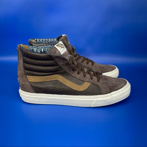 Vans Other - Vans Leather Suede Back Zip Hightop Shoes Mens 11 Brown White